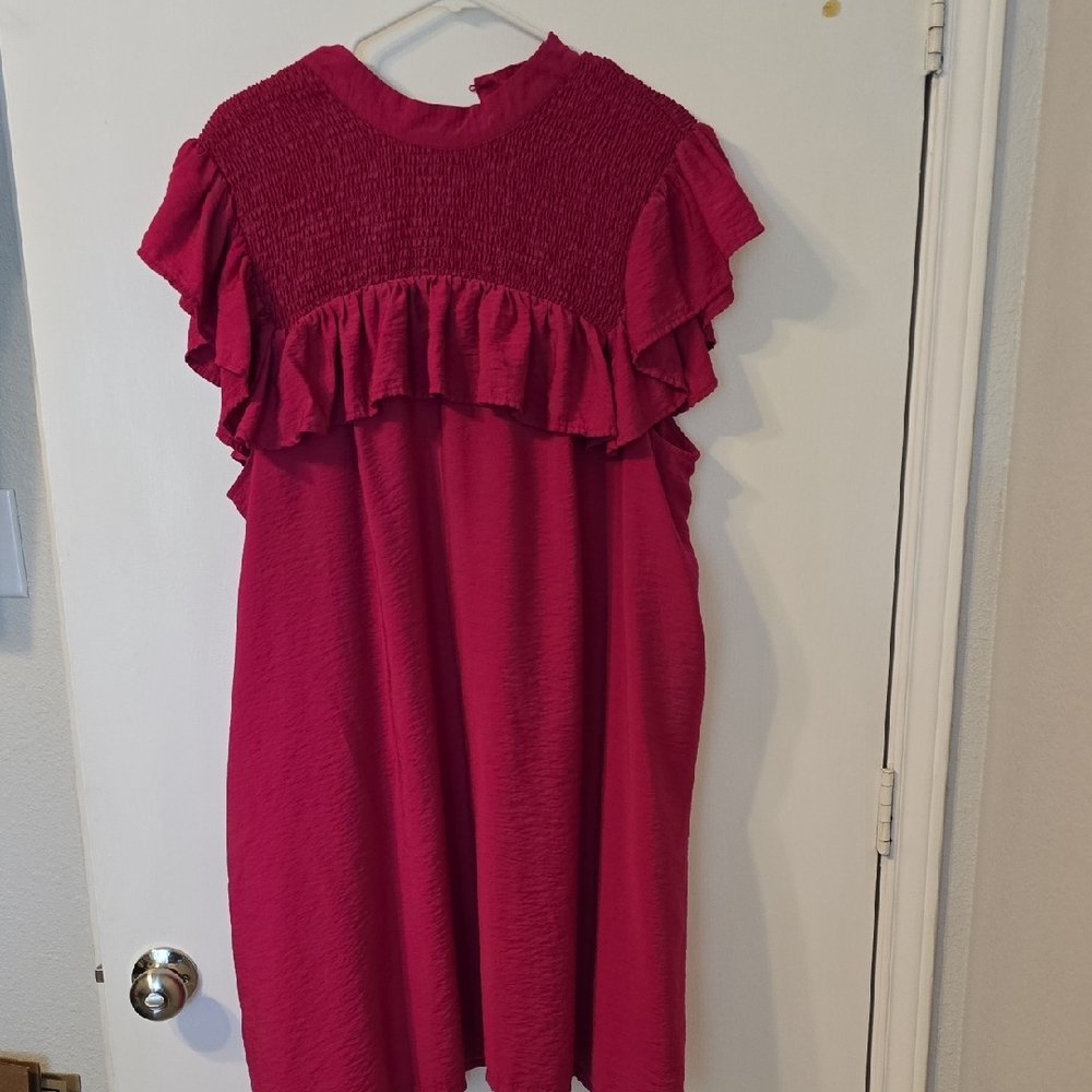 a new day Fuchsia Ruffle Midi Dress